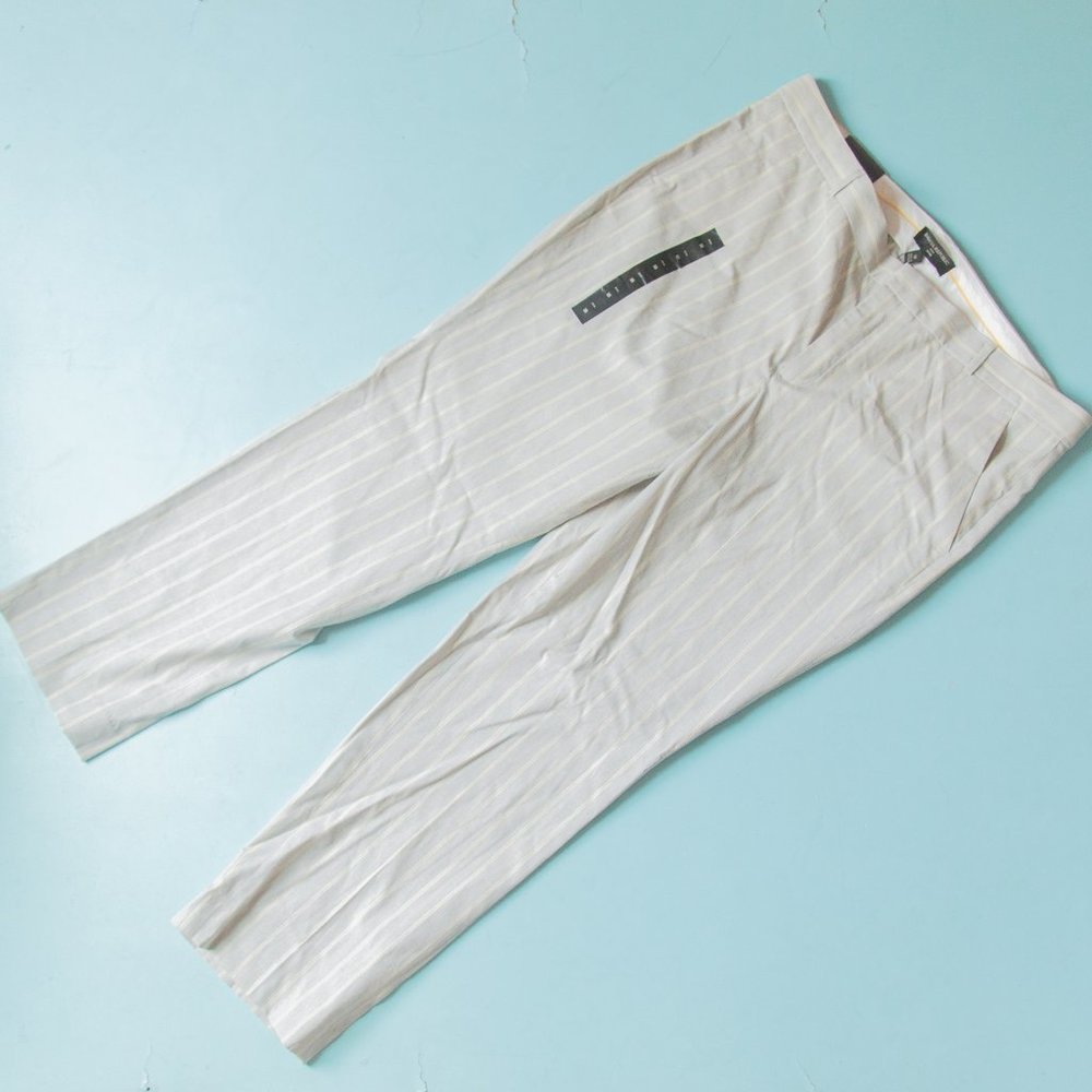 NEW Banana Republic Ryan Gray Yellow Striped Straight Leg Trouser Pants Sz 18